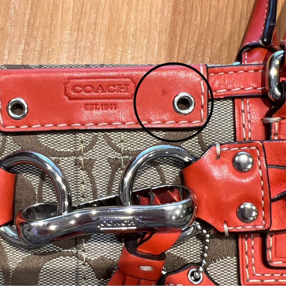 Vintage Coach Signature Hampton Braided Coral Trim Purse Handbag F13065 - Picture 15 of 15